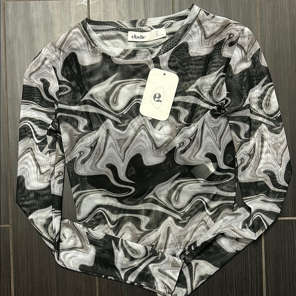 Elodie Black and Gray Swirl Long Sleeve Top